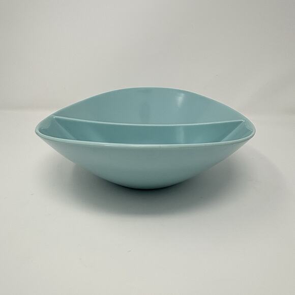 Fostoria Melamine Oval Divided 10" Dish Bowl Baby Blue MCM Vtg Granny Core Retro - Picture 3 of 5